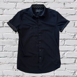 Topman Slim Fit Short Sleeve Shirt Black with Contrast Trim – Size Medium (US)